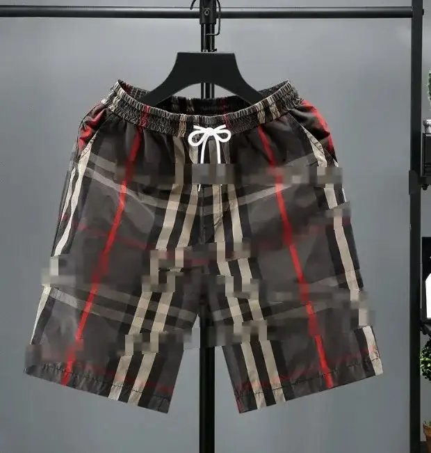 Burberry Check Plaid Beach Shorts Dark Grey