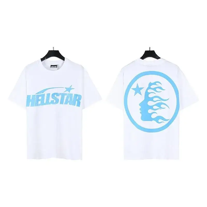 Hellstar Flame Head Logo T-Shirt White Light Blue