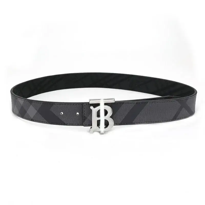 Burberry TB Buckle London Check Belt Charcoal Silver