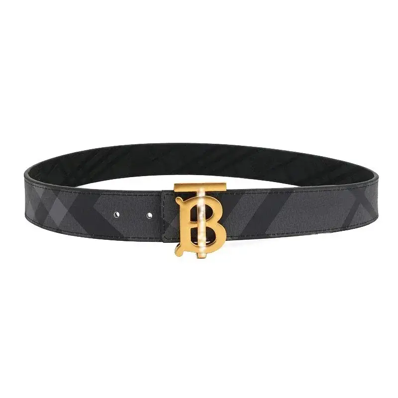 Burberry TB Buckle London Check Belt Charcoal Gold