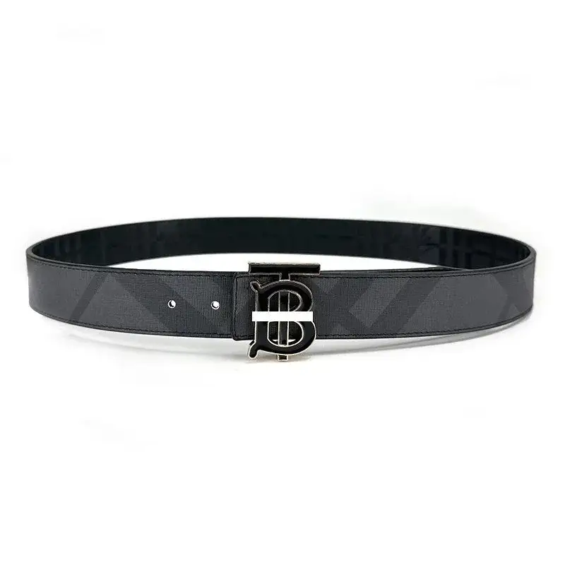 Burberry TB Enamel Buckle London Check Belt Charcoal White
