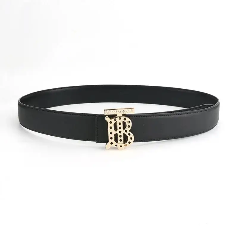 Burberry Perforated TB Buckle Leather Belt Black Gold