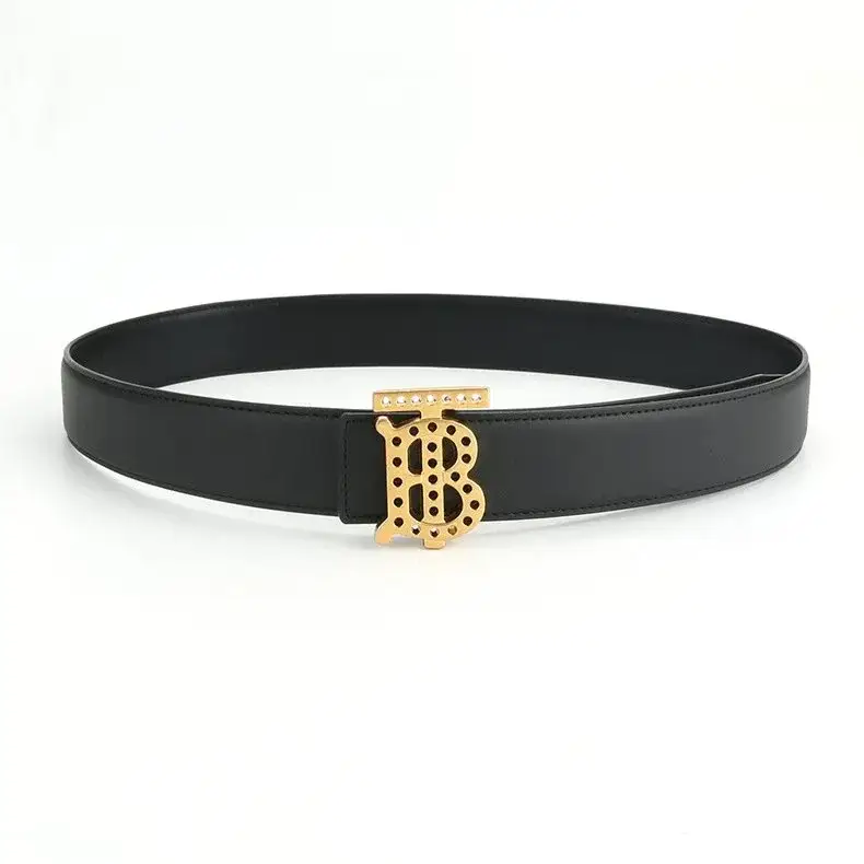 Burberry Perforated TB Buckle Leather Belt Black Bronze