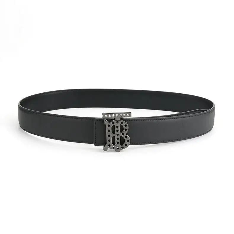 Burberry Perforated Monogram Motif Leather Belt Black Gunmetal