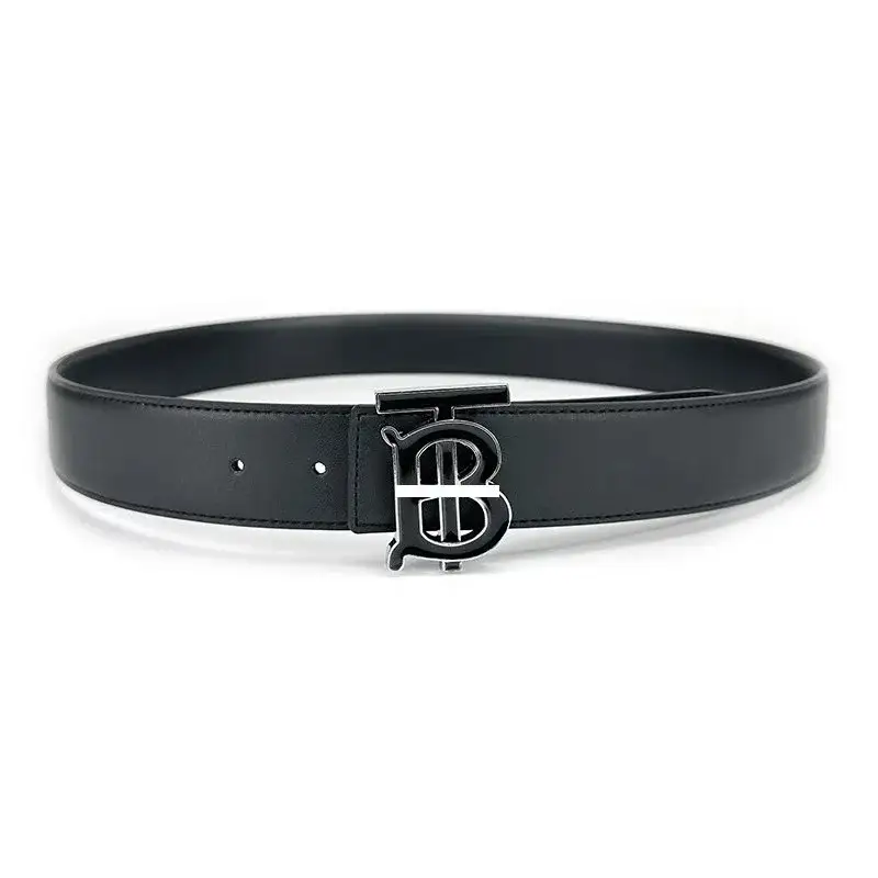 Burberry Monogram Motif Leather Belt Black Silver