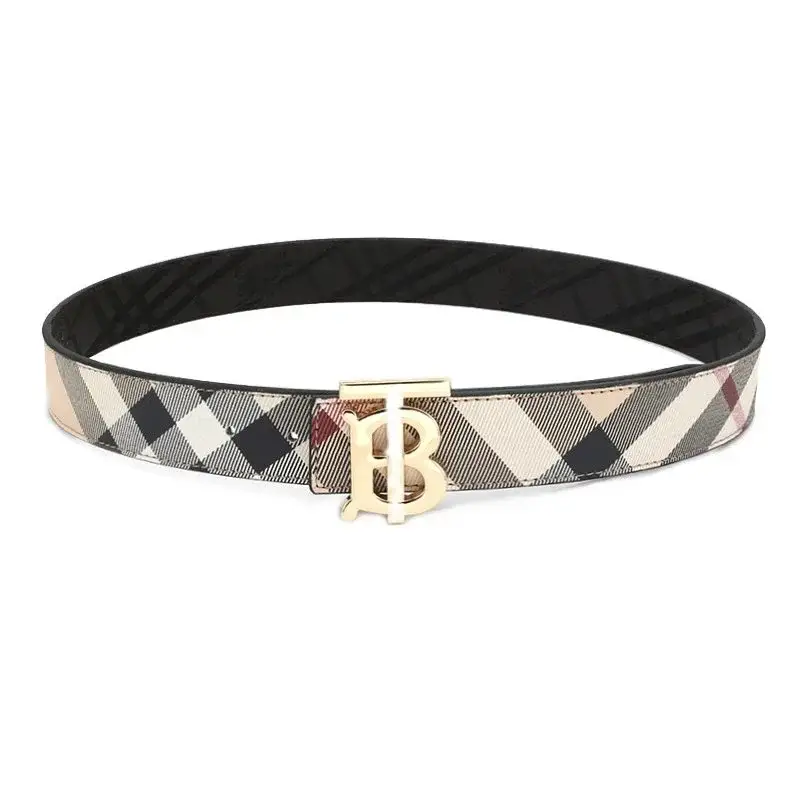 Burberry Monogram Motif Vintage Check Belt Archive Beige Gold
