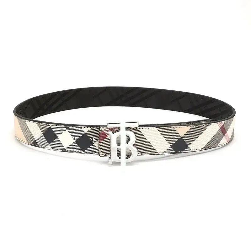 Burberry Monogram Motif Vintage Check Belt Archive Beige Silver