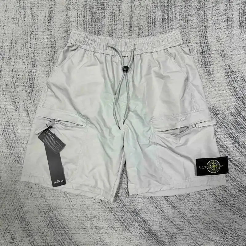 Stone Island Badge Zip Cargo Shorts Light Grey