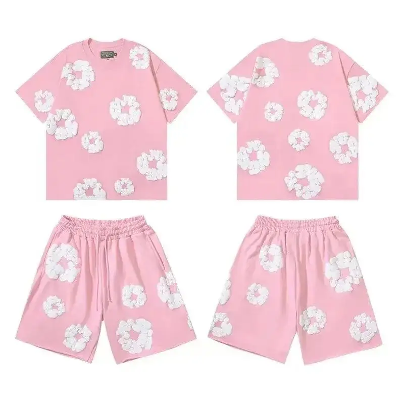 Denim Tears Cotton Wreath T-Shirt and Shorts Set Pink