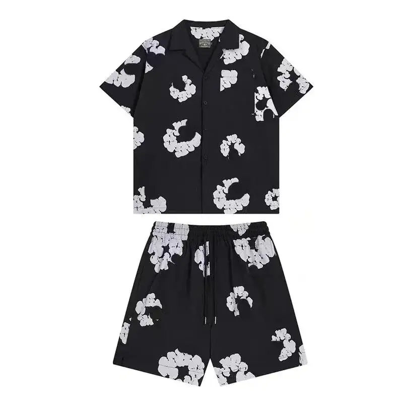 Denim Tears Cotton Wreath Shirt and Shorts Set Black