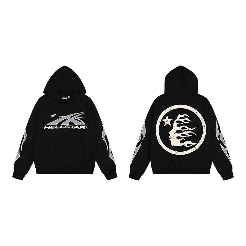 Hellstar Speed Logo Flame Hoodie Black Silver