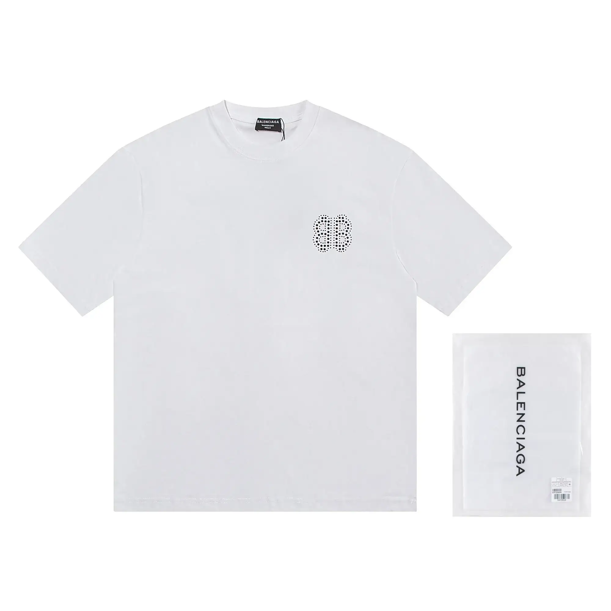 Balenciaga Rhinestone BB Logo T-Shirt White