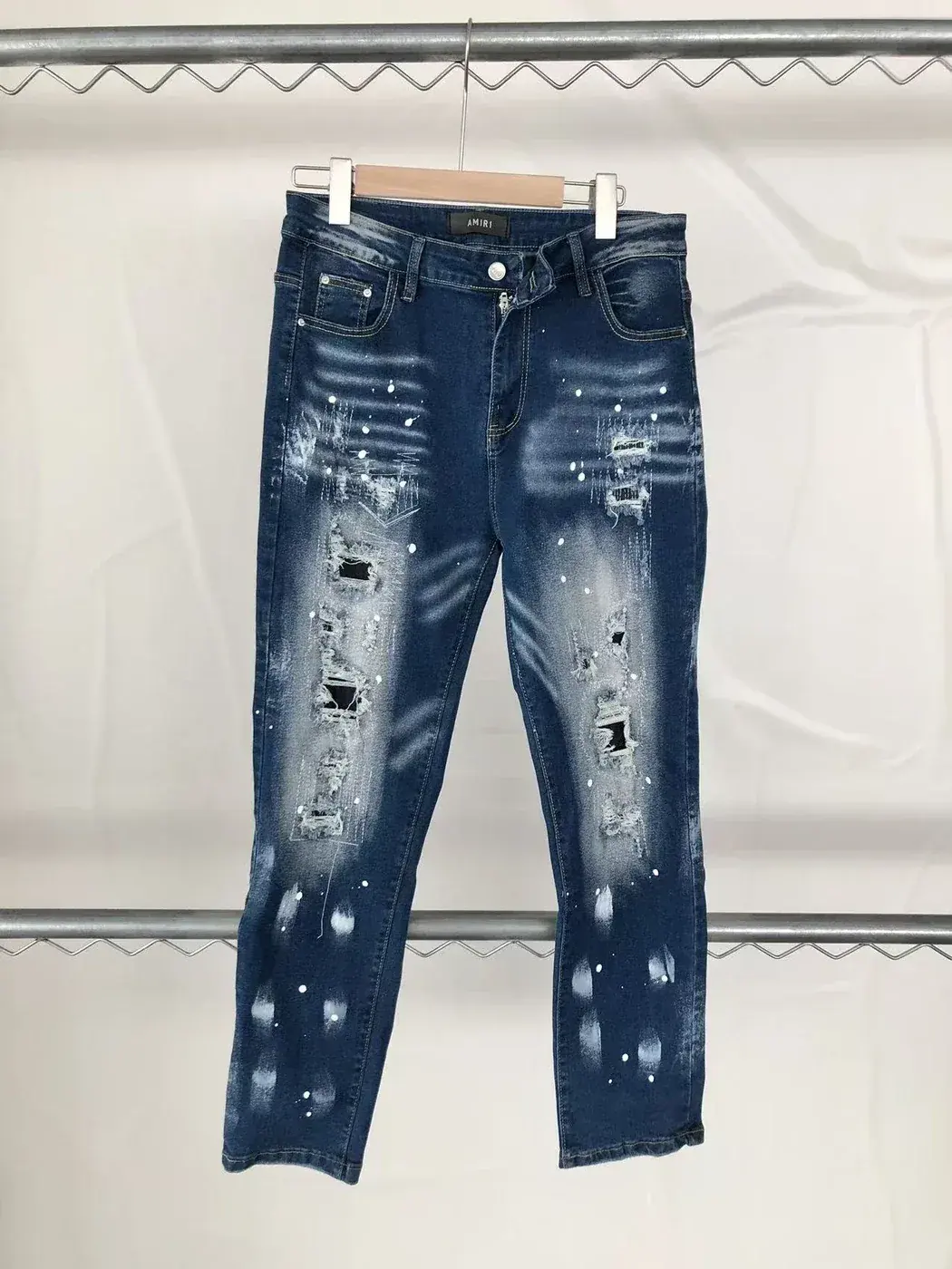 Amiri Splatter Paint Ripped Slim Jeans