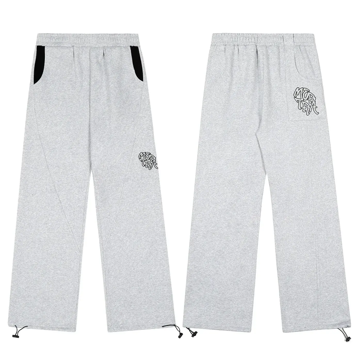 White Embroidered Wide-Leg Sweatpants