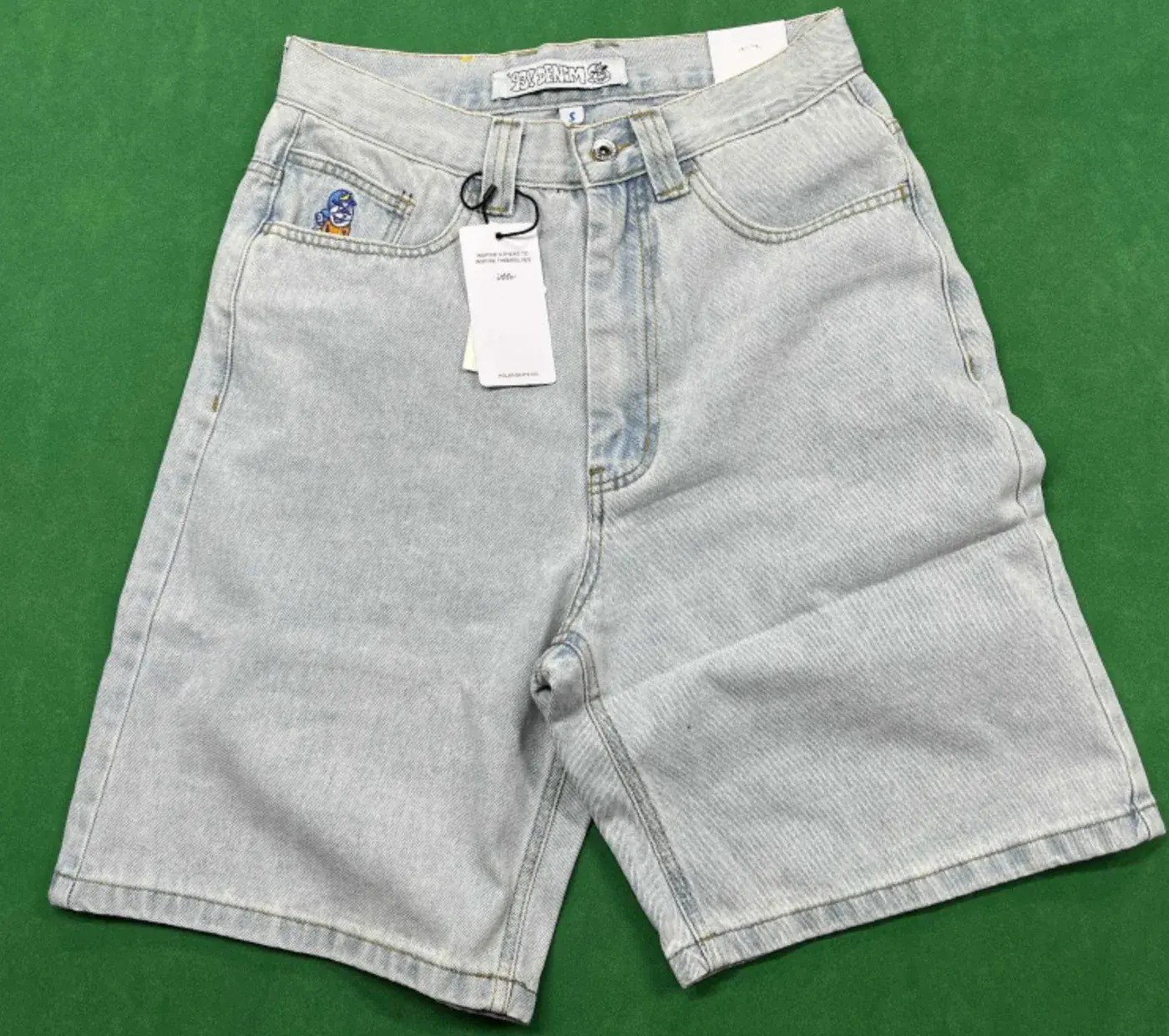 Pleasures Cartoon-Embroidered Denim Shorts