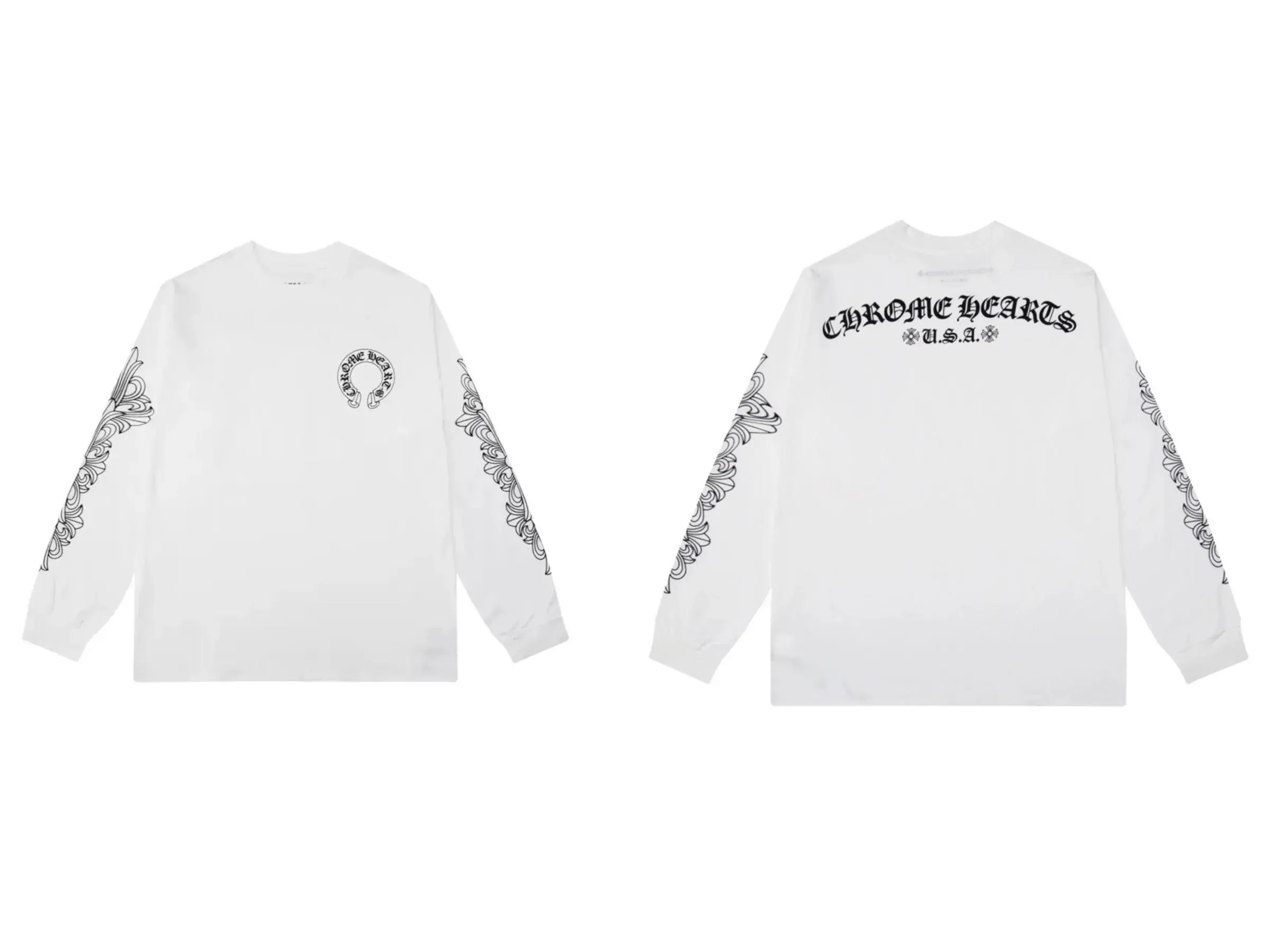 Chrome Hearts Horseshoe Floral Cross Long Sleeve T-Shirt White