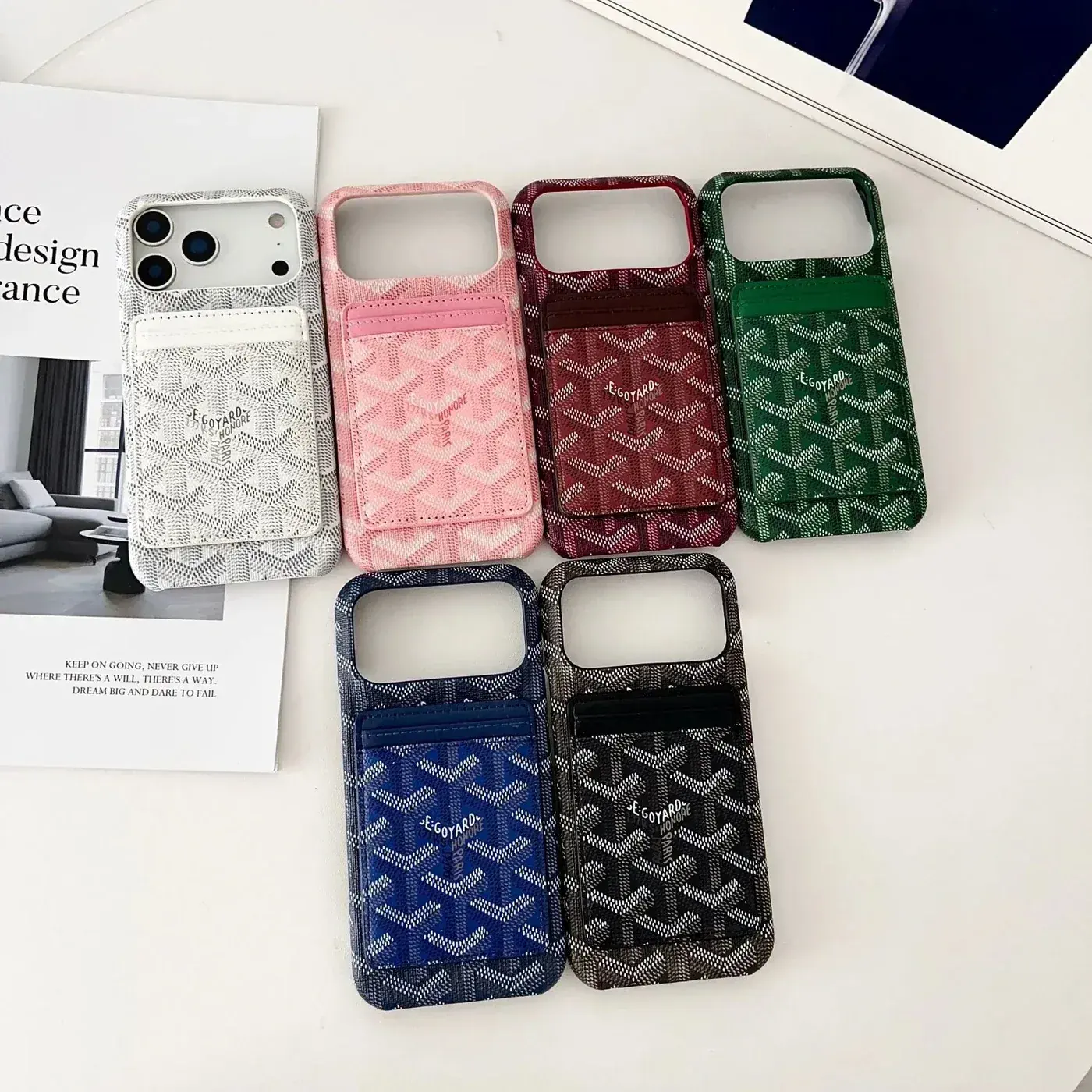 Goyard multi-color print card slot phone case