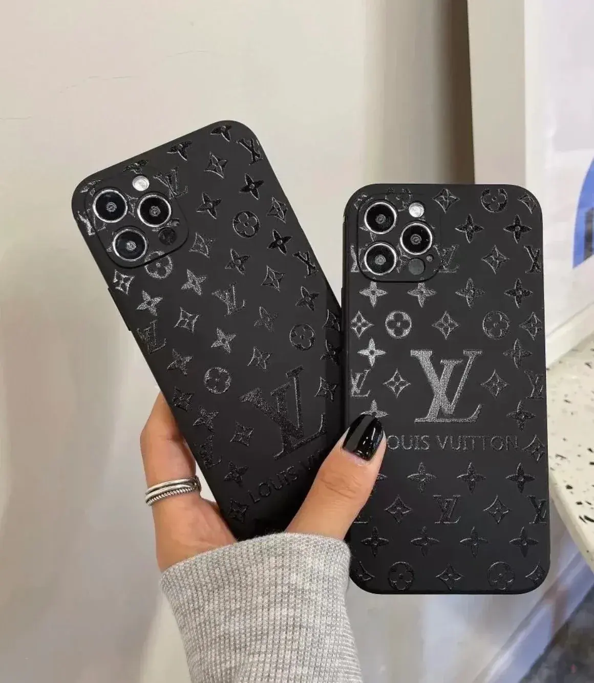 LV black embossed monogram phone case
