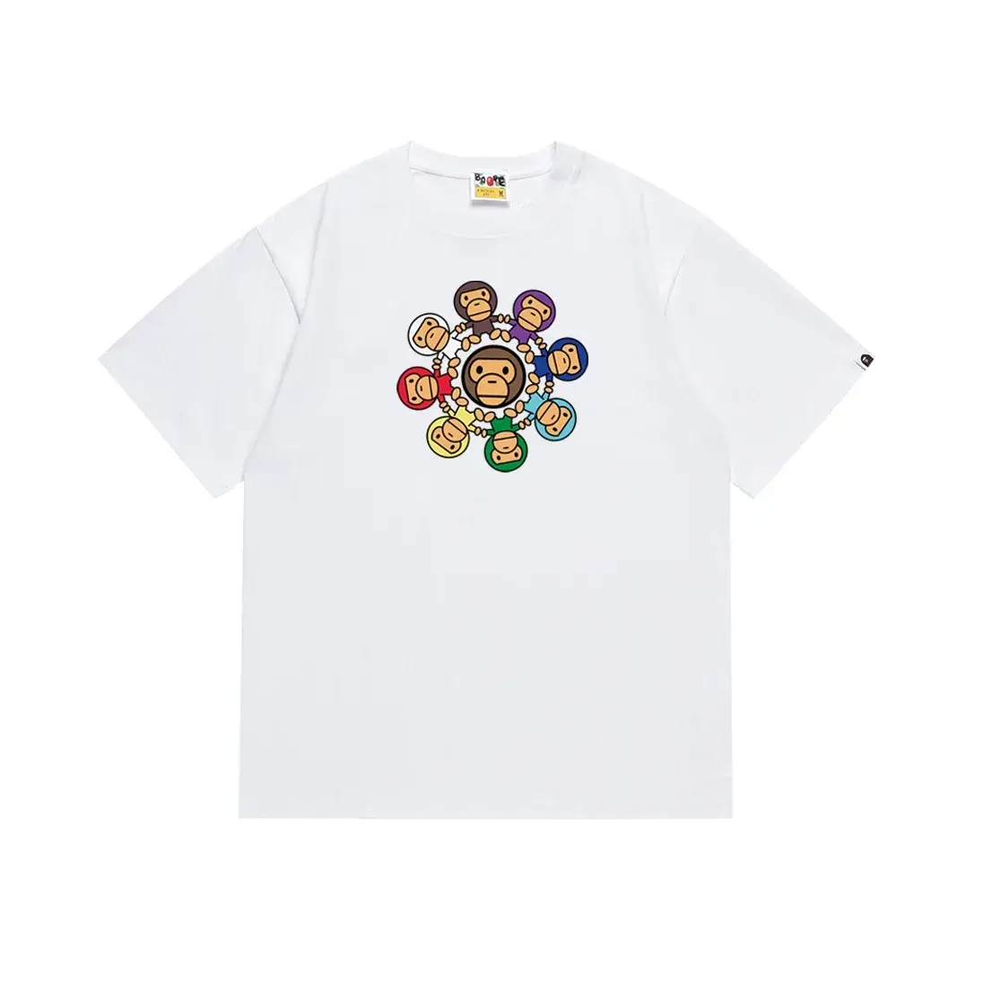 BAPE colorful monkey circle white T-Shirt