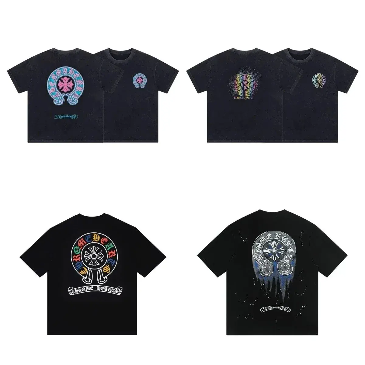 Chrome Hearts colorful horseshoe cross print short sleeve T-Shirt