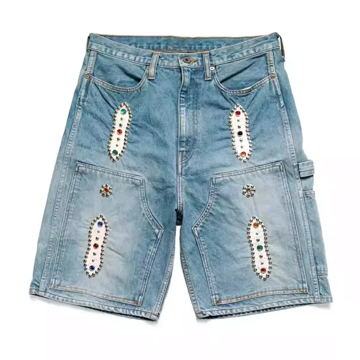 Kapital (Kazuhiro Hirata) Style Gem-Studded Denim Shorts