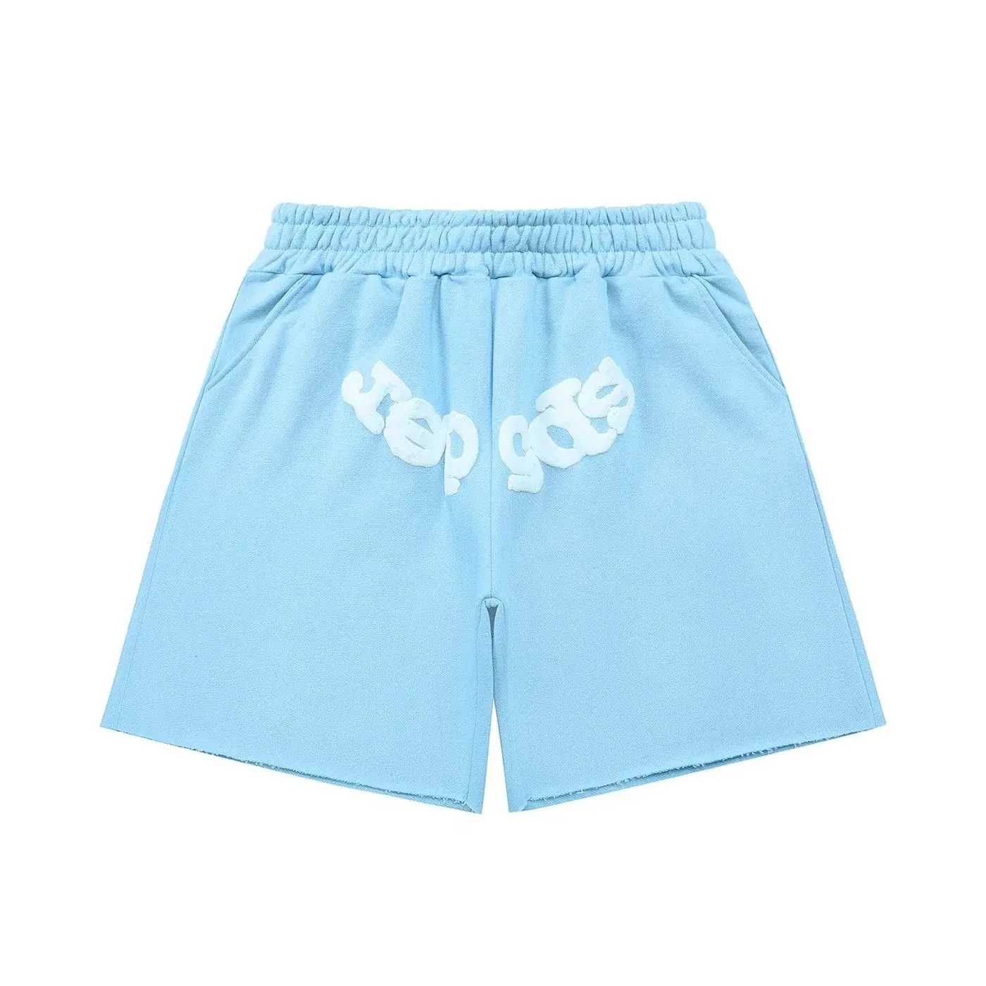 sp5der light blue foam letter shorts