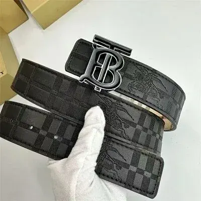 Burberry black embossed TB buckle belt