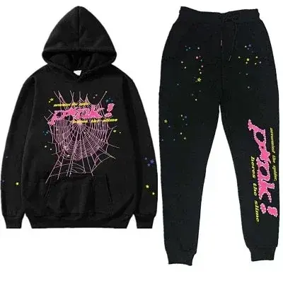Sp5der Pink Web Hoodie Tracksuit