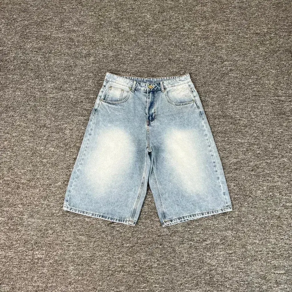 Washed Wide-Leg Denim Shorts
