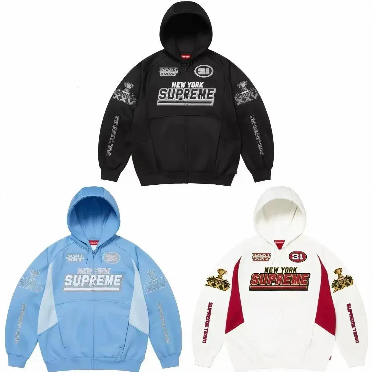 Three-color Supreme trophy embroidered zip hoodie