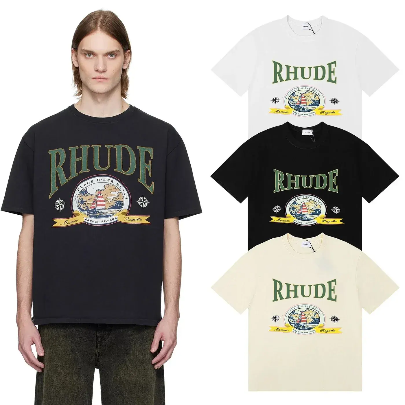 Rhude "La Plage D'Eze" Sailing-Themed T-Shirt