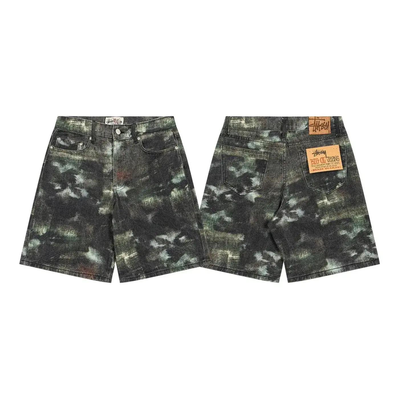 Stussy-Style Camouflage-Print Denim Shorts