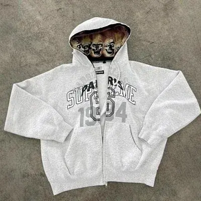 Supreme 1994 Flame Skull Lined Zip-Up Hoodie