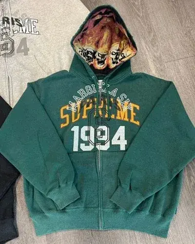 zip-up hoodie with skull lining and 1994 letter print