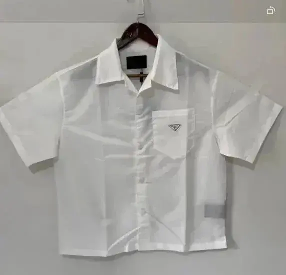 Prada-Style Cropped Short-Sleeve Cuban Collar Shirt