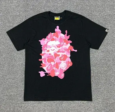 Bape Red Camo Ape Head Letter Print Black T-Shirt