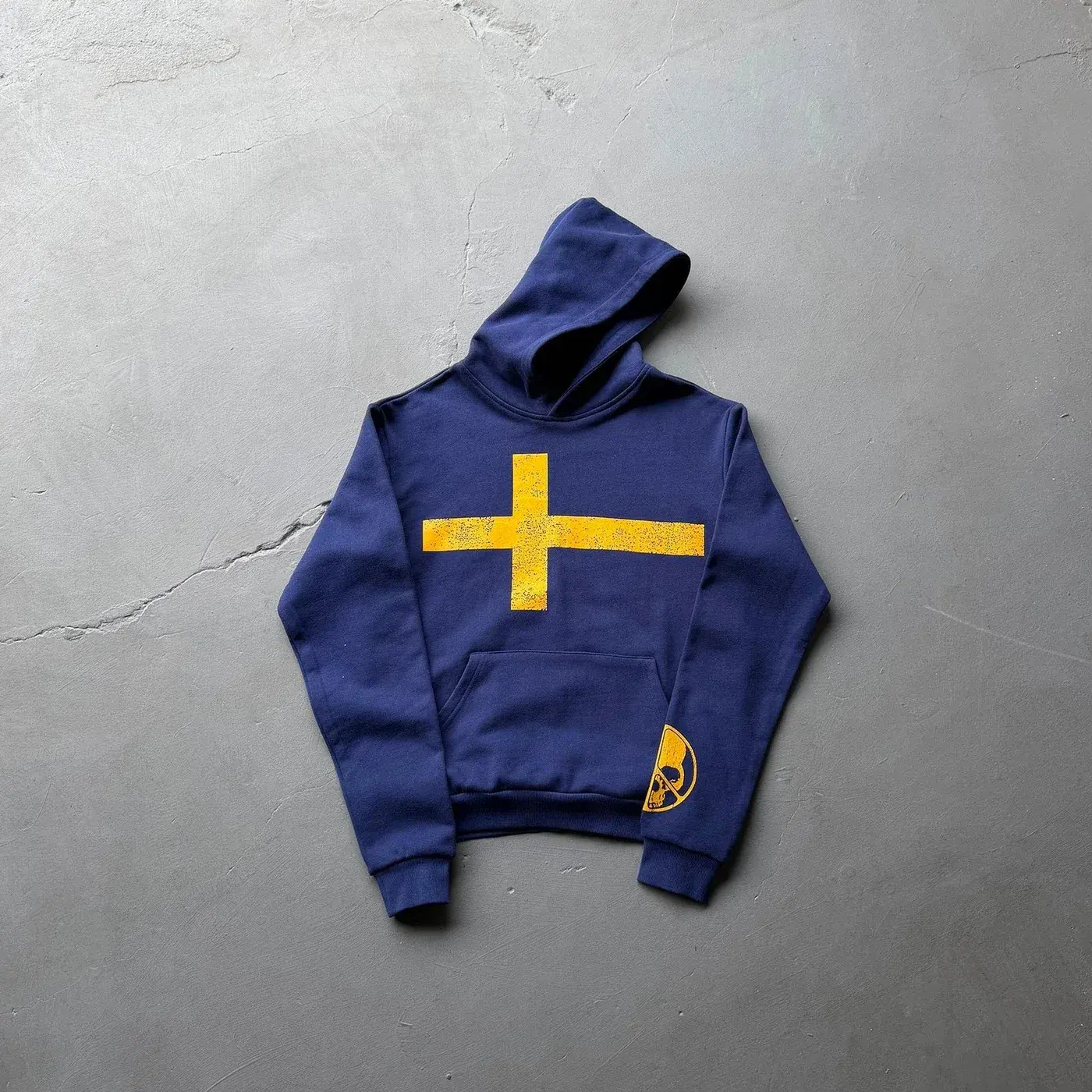 Cross and Skull Graphic Navy Hoodie