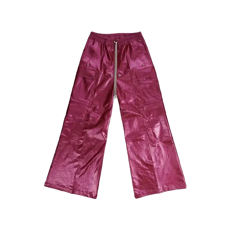 Burgundy Glossy Wide-Leg Cargo Pants