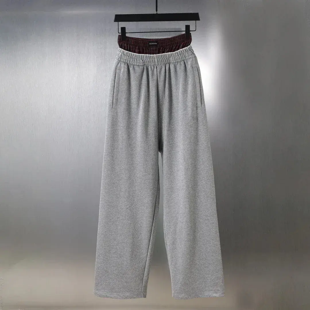 Balenciaga-Style Faux-Layered Waistband Wide-Leg Sweatpants