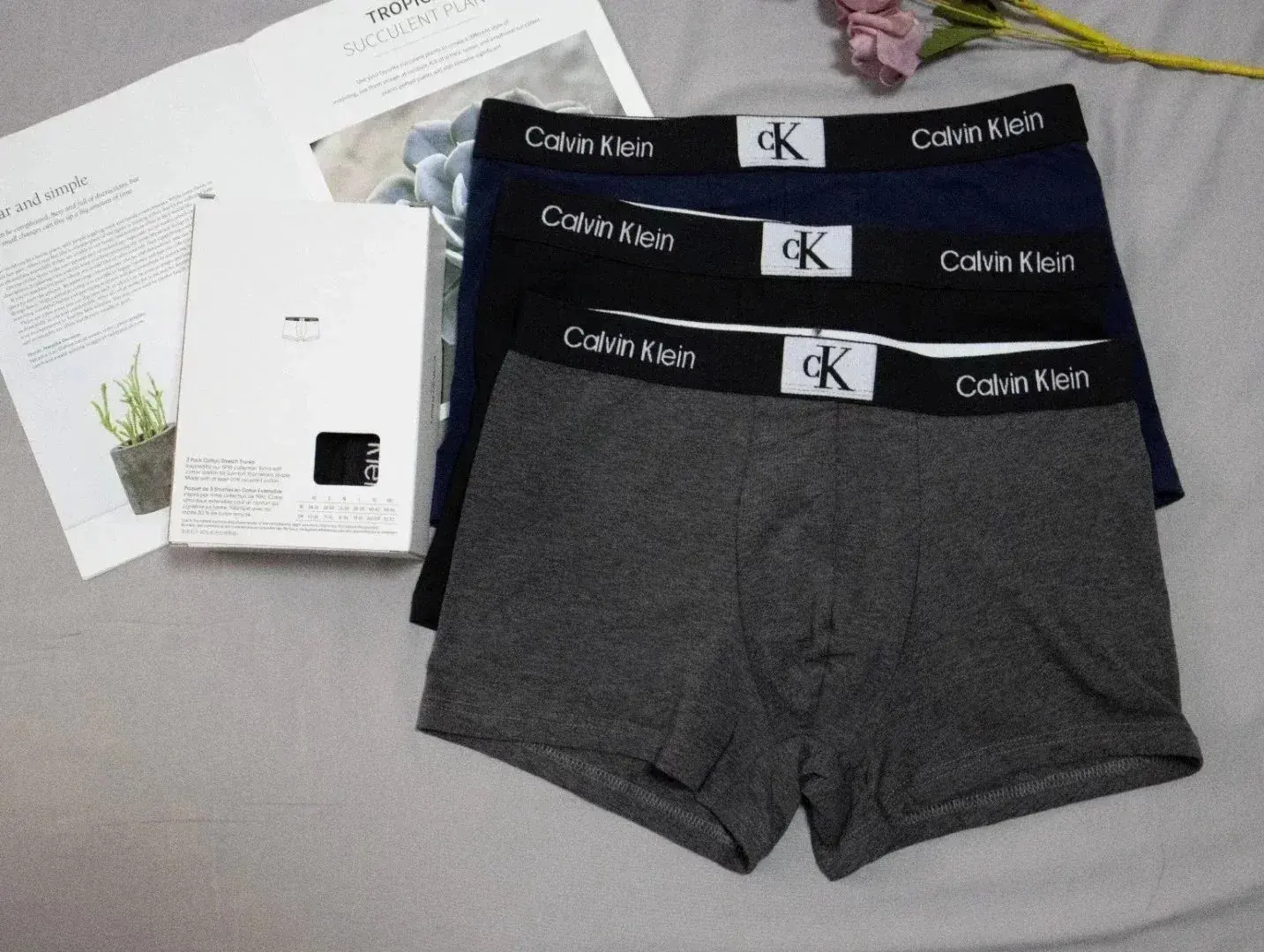 Calvin Klein Cotton Stretch Boxer Briefs 3-Pack Navy Black Grey