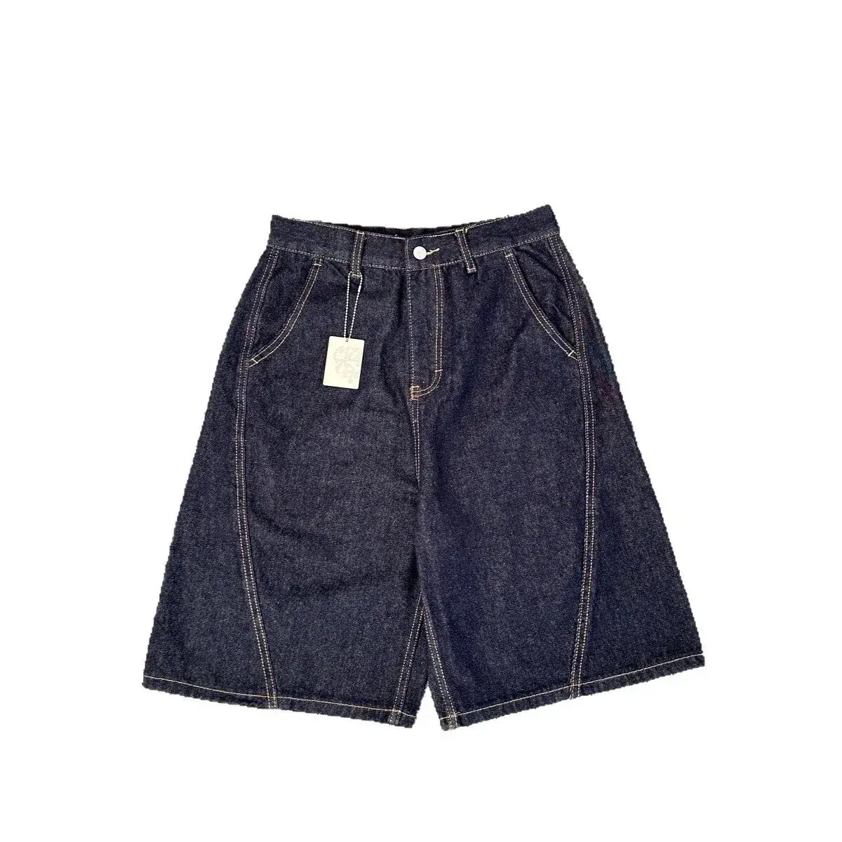 Contrast-Stitch Denim Shorts