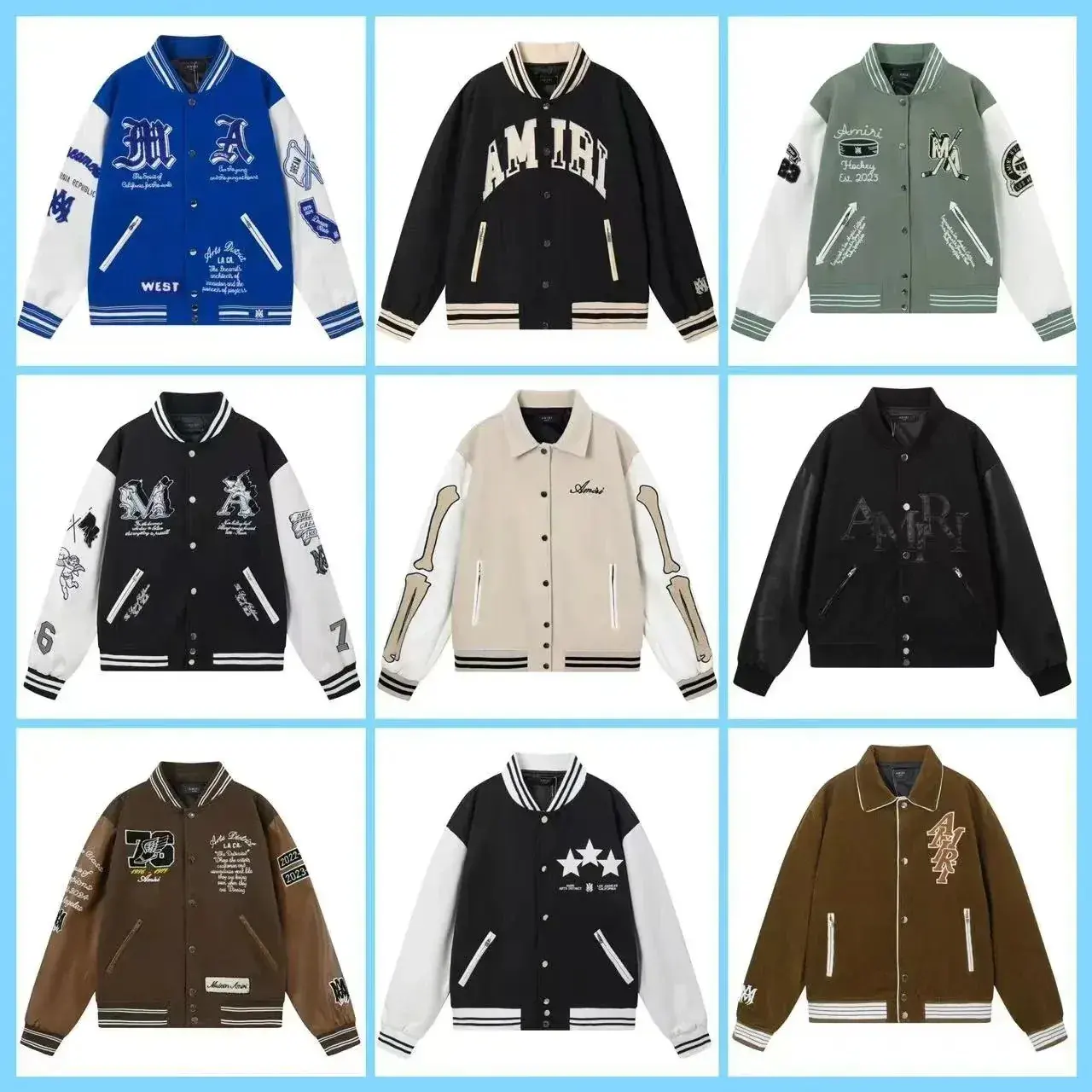 Amiri Multi-Style Embroidered Color Block Varsity Jacket