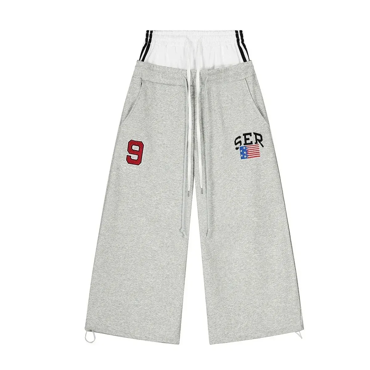 Layered-Waist Embroidered Sweatpants