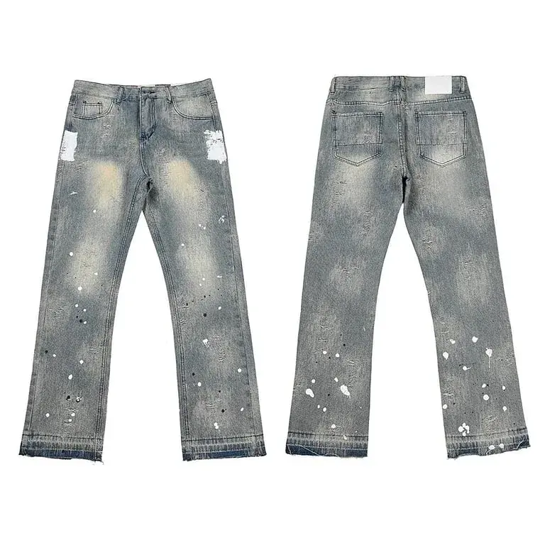 Star Print Washed Flared Jeans