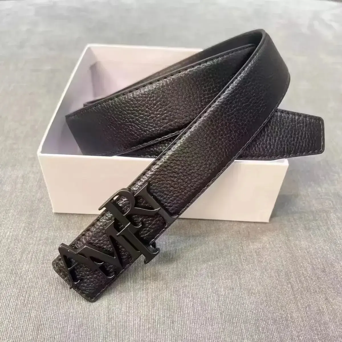 AMRI Black Leather Belt Black Buckle
