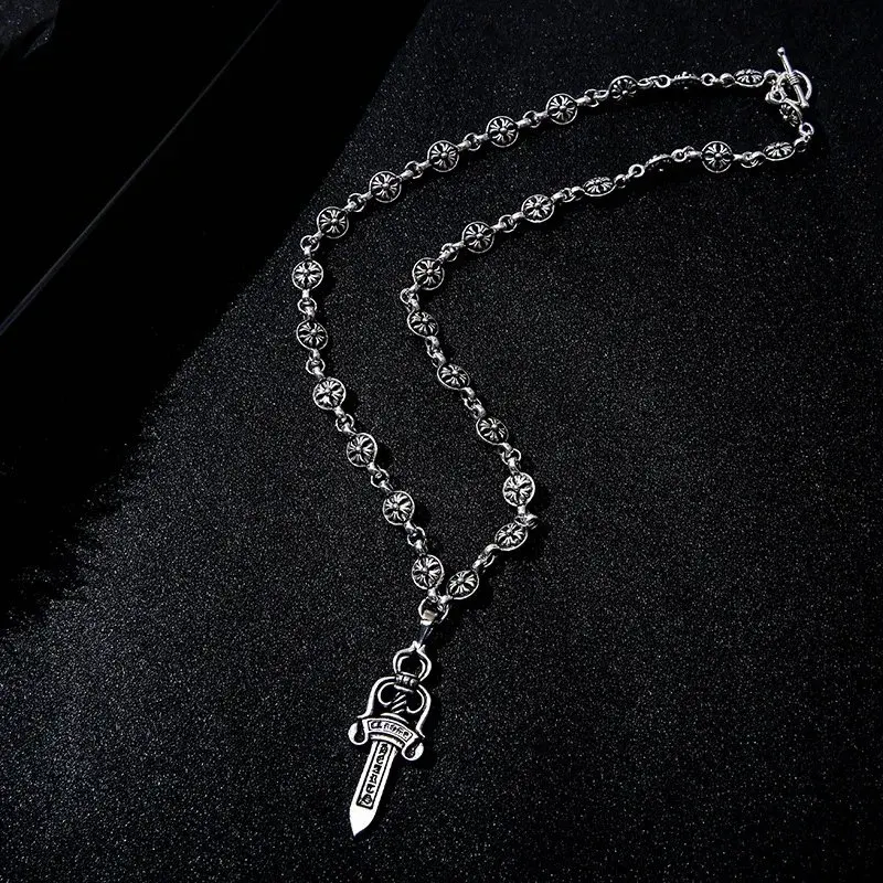 Chrome Hearts Cross Ball Dagger Pendant Necklace Silver