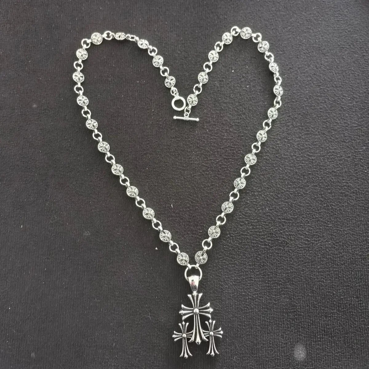 Chrome Hearts Cross Ball Triple Cross Pendant Necklace Silver