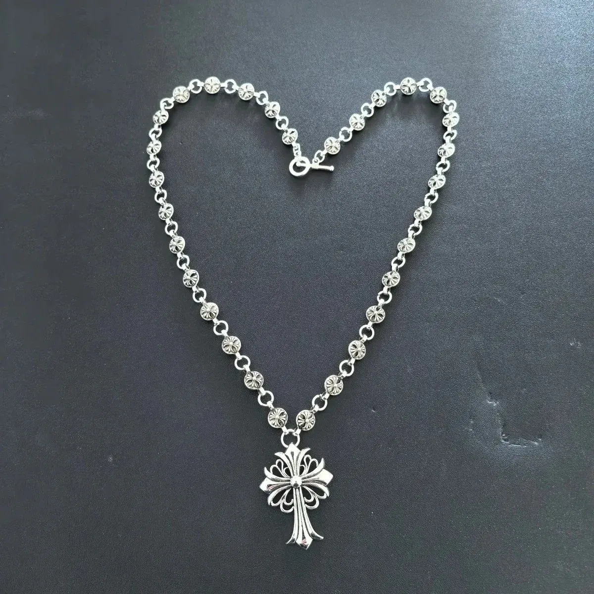 Chrome Hearts Cross Ball Floral Cross Pendant Necklace Silver