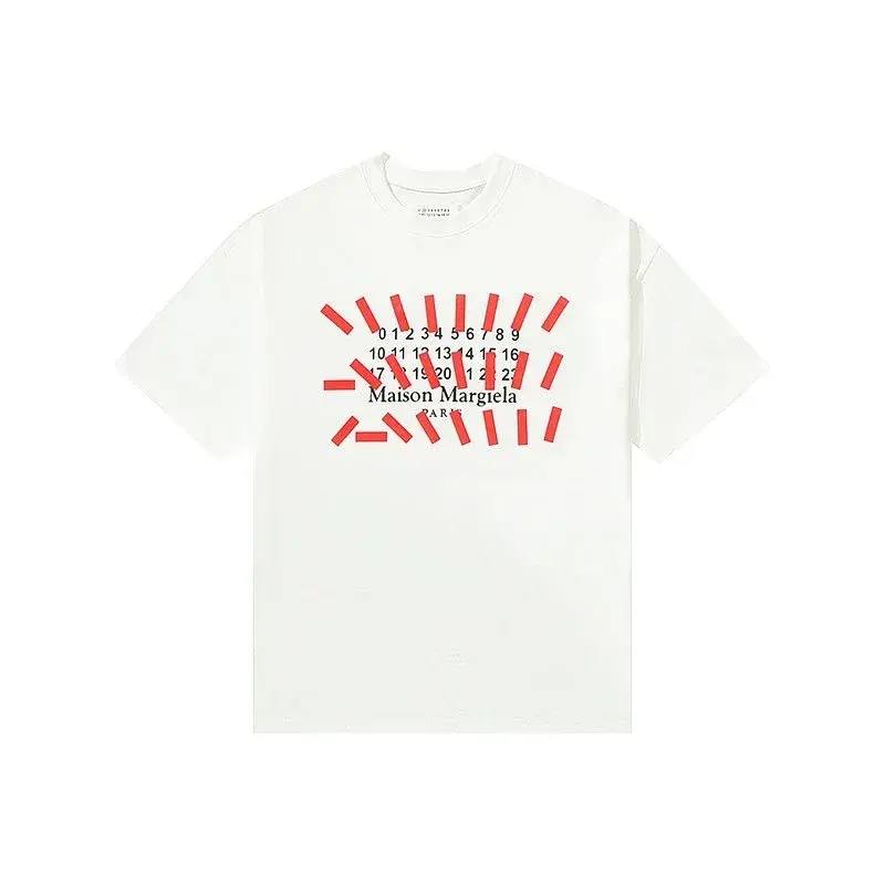 Maison Margiela Red Dashes Numbers White T-Shirt