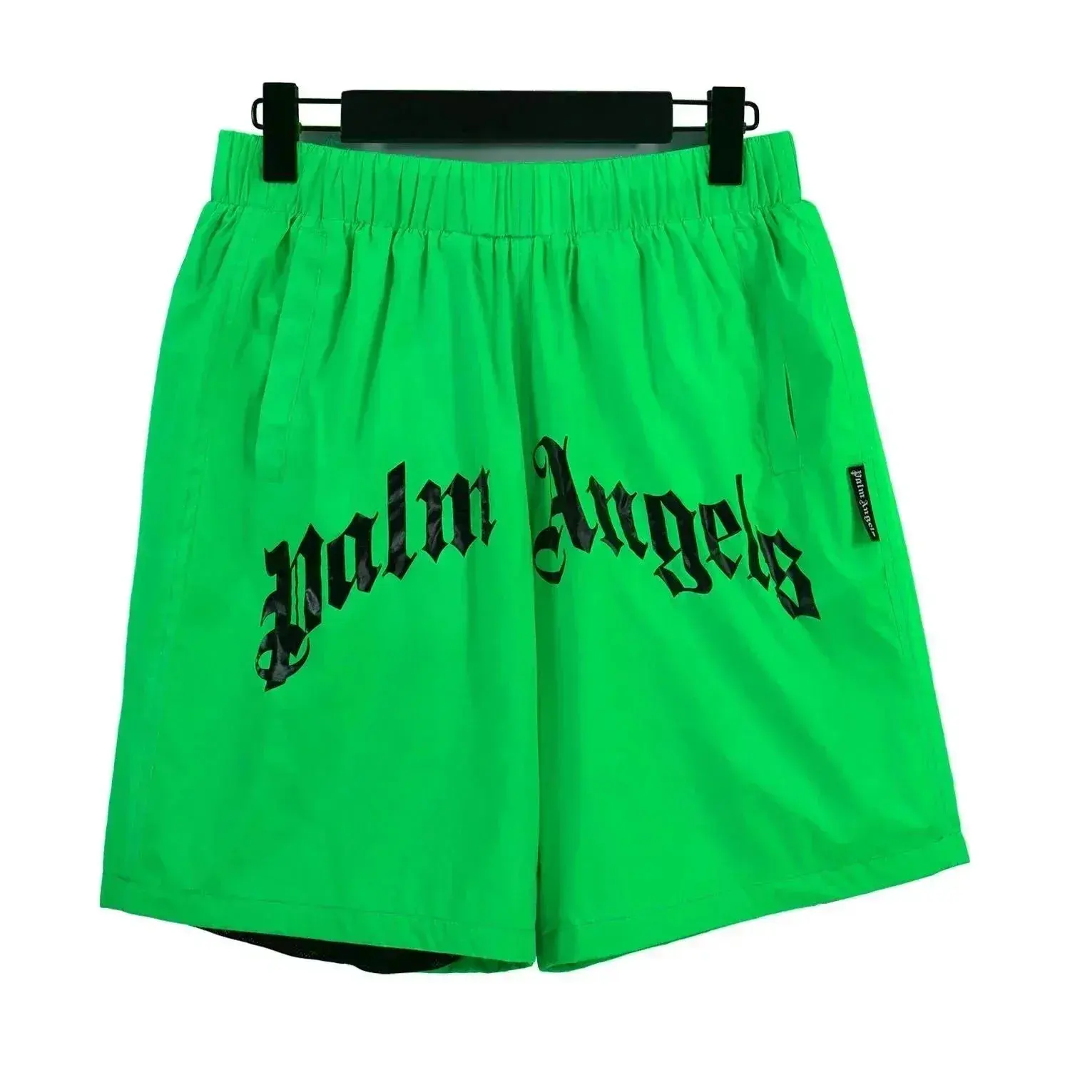 Palm Angels Curved Logo Shorts Neon Green